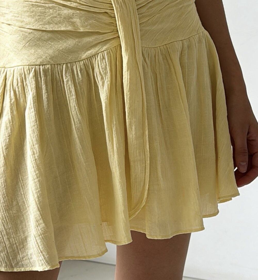 Free People Yellow 100% Cotton Smocked Elastic Waist Pull-On Mini Skirt M NWT